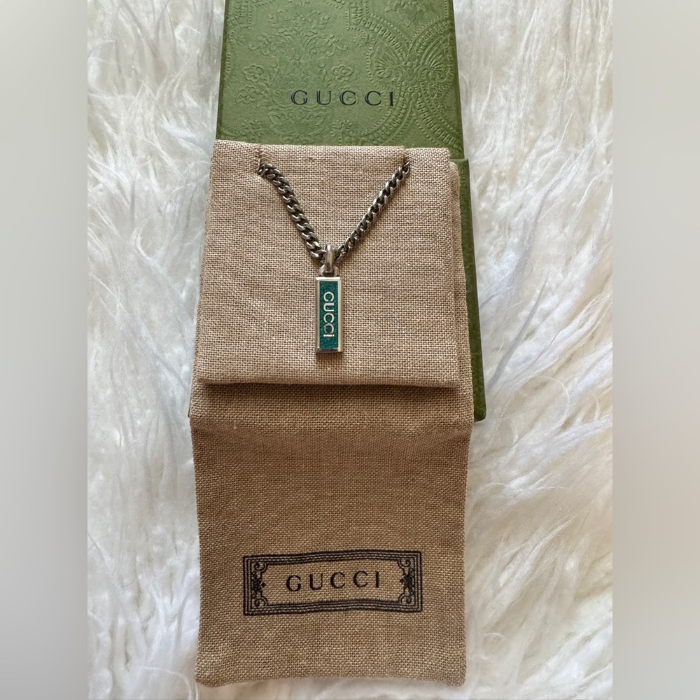GUCCI Unisex Tag Sterling Silver Enamel Necklace BNIB Made in Italy